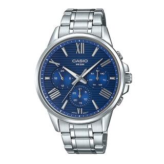 【CASIO 卡西歐】一般指針 時尚三眼男錶 不鏽鋼錶帶 防水50米 礦物玻璃鏡面(MTP-EX300D-2A)