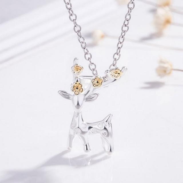 【I.Dear Jewelry】正白K-一鹿有你-精品麋鹿金色梅花造型項鍊(2色)
