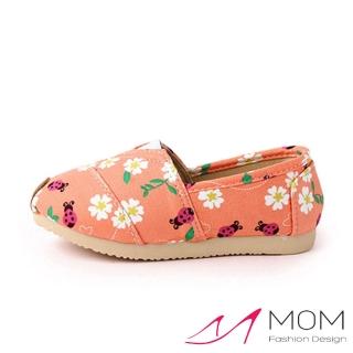 【MOM】韓版休閒舒適帆布鞋 懶人樂福鞋 童鞋(可愛花園橘)