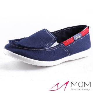 【MOM】時尚潮流舒適休閒懶人鞋 樂福鞋 帆布鞋(藏青)
