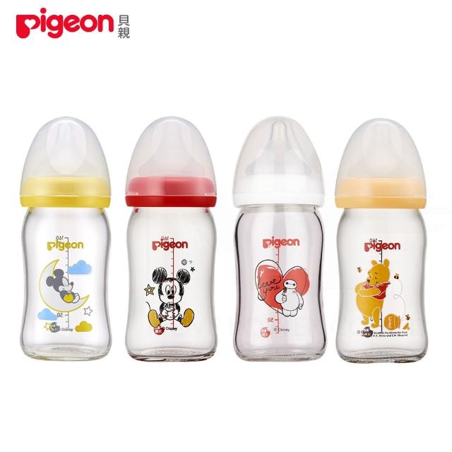 【Pigeon 貝親】迪士尼寬口玻璃奶瓶-米奇/維尼/杯麵-160ml(迪士尼玻璃奶瓶240、160ml貝親)