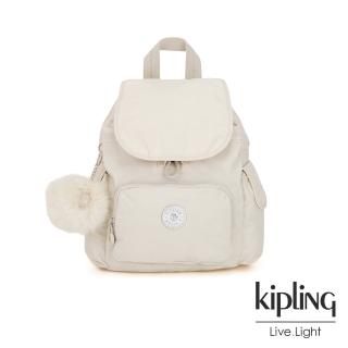 【KIPLING】優雅米白拉鍊掀蓋後背包-CITY PACK MINI