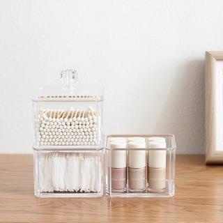 【美得像專櫃】多功能小方盒 兩層(耳環棉花棒收納 化妝棉化妝品 透明壓克力 小物飾品收納盒 飾品盒 桌上)