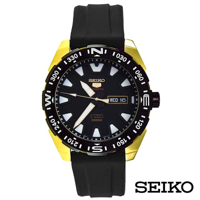 【SEIKO 精工】迷途知返5號自動機械金綴矽膠男錶-黑x45mm(SRP750K1)