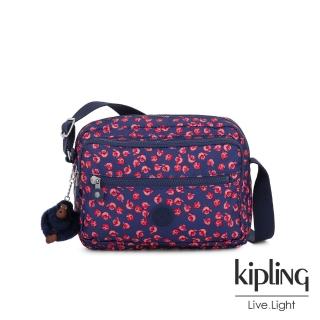 【KIPLING】古典茜紅小花拉鍊側背包-DEENA