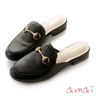 【amai】金屬馬銜釦樂福穆勒鞋(黑)