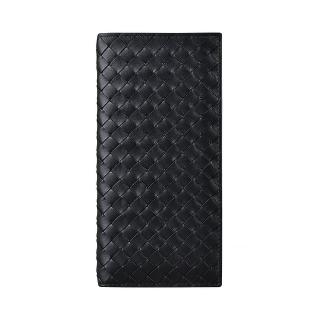 【BOTTEGA VENETA 寶緹嘉】BV BOTTEGA VENETA經典編織設計9卡小牛皮對折長夾(黑)