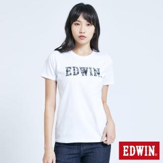 【EDWIN】EFS 花紗植絨LOGO短袖T恤-女款(白色)