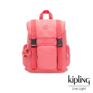 【KIPLING】甜美蜜桃橘素面插扣束口掀蓋式後背包-IZIR