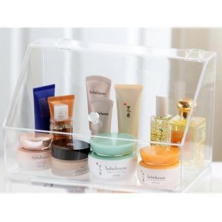 【美得像專櫃】經典版—斜頂翻蓋盒(保養品收納 壓克力化妝品收納盒彩妝化妝盒化妝 口紅面膜刷具收納架)