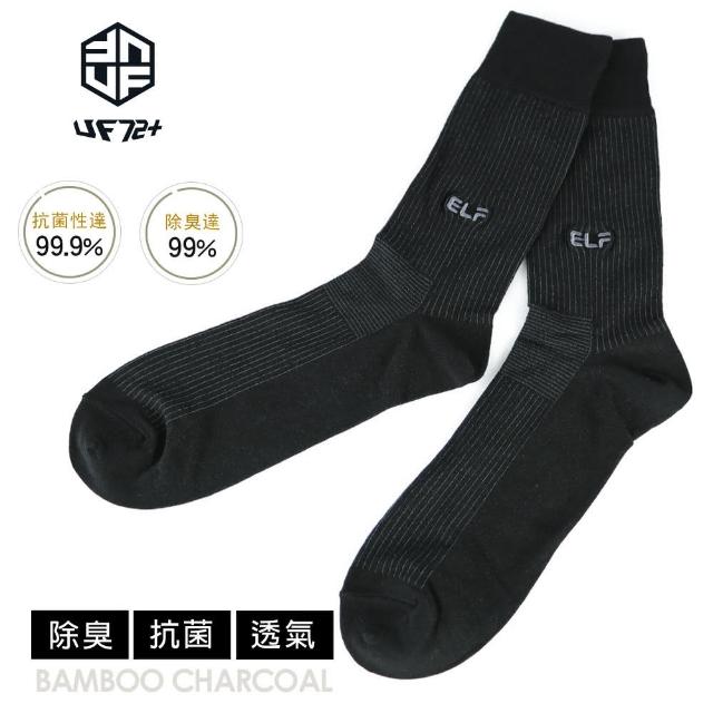 【UF72+】UF5023 elf除臭竹炭刺繡條紋中統紳士襪/6入組(除臭/氣墊襪/機能襪/竹炭)