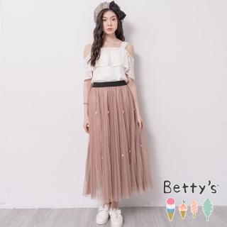 【betty’s 貝蒂思】典雅珠飾層次網紗長裙(駝色)