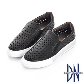 【DN】百搭舒適 牛皮沖孔造型大底休閒鞋(黑)