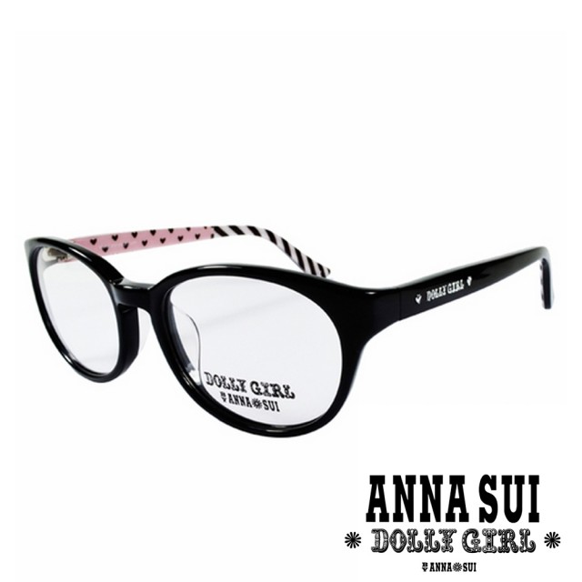 【ANNA SUI 安娜蘇】Anna Sui日本安娜蘇Dolly Girl系列—浪漫愛心線黑框條光學眼鏡(DG525-001-粉)