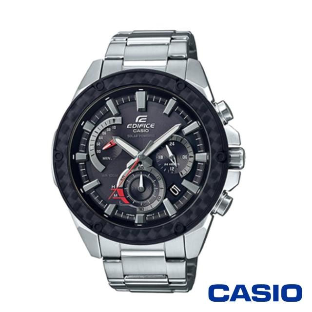 【CASIO 卡西歐】小格紋重金屬太陽能時計男腕錶-黑x48mm(EQS-910D-1A)