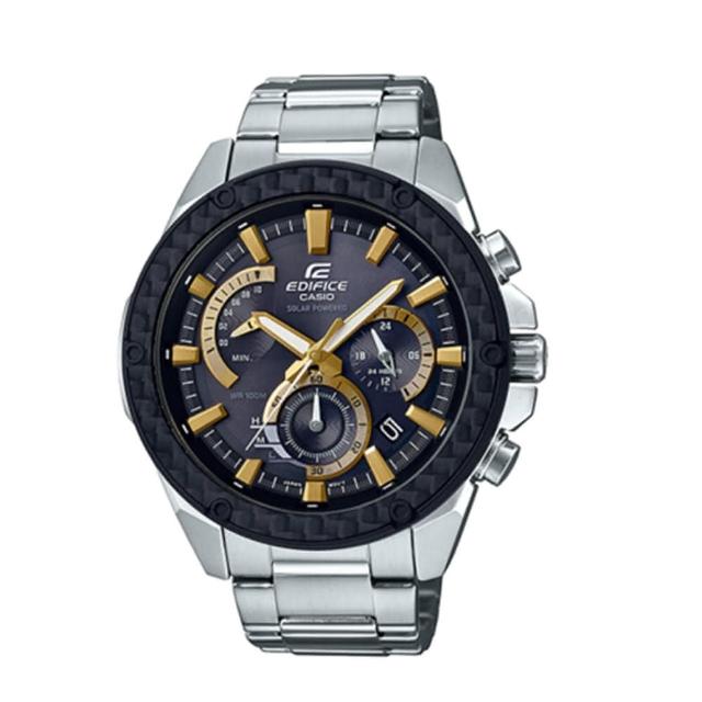 【CASIO 卡西歐】小格紋重金屬太陽能時計男腕錶-黃x48mm(EQS-910D-1B)