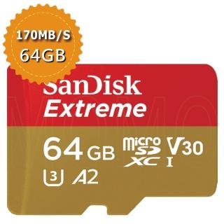 【SanDisk 晟碟】Extreme microSDXC  V30 A2 64GB  170MB/s記憶卡(平行輸入)