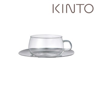 【Kinto】UNITEA 玻璃杯盤組230ml_不銹鋼杯盤