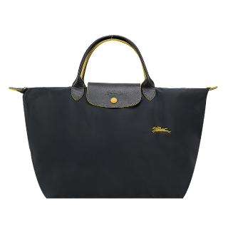 【LONGCHAMP】Le Pliage Collection刺繡短把手提包(中/鐵灰)