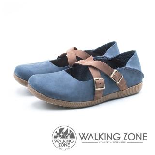 【WALKING ZONE】皮革雙帶兩穿休閒鞋 女(藍)