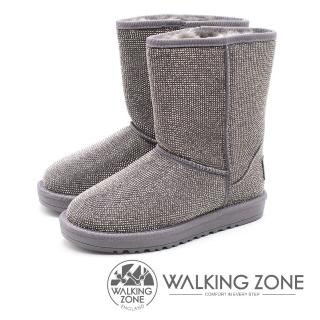 【WALKING ZONE】滿版水鑽內鋪毛雪靴 女(灰)