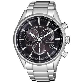 【CITIZEN 星辰】光動能 廣告款時空旅人電波鈦金屬計時男錶-黑x銀/41.5mm(CB5020-87E)