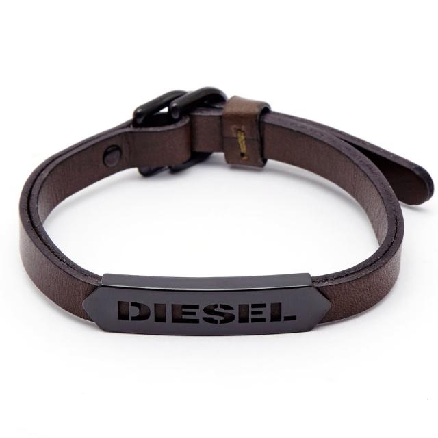 【DIESEL】懷舊深褐色LOGO皮革手環DX1001001(DIESEL手環)