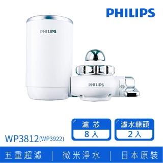 【Philips 飛利浦】日本原裝 超濾龍頭型淨水器(WP3812)2機+8芯