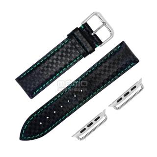 【Watchband】Apple Watch / 38.40.42.44mm / 蘋果手錶替用錶帶 蘋果錶帶 仿碳纖維 矽膠錶帶(黑綠色)