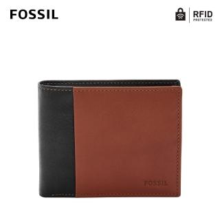 【FOSSIL】Ward 真皮證件格零錢袋RFID皮夾 男-黑色x咖啡色 ML3919001