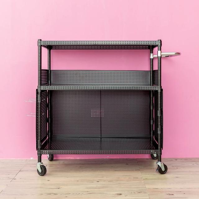 【dayneeds 日需百備】極致美學 90x45x90公分三層沖孔推車旗艦組(沖孔推車/微波爐架/層架/鐵架)