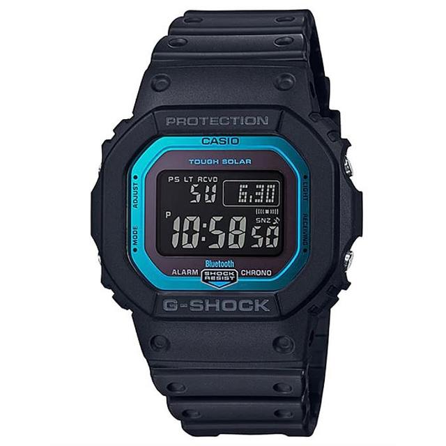 【CASIO 卡西歐】G-SHOCK 5600經典新高峰個性太陽能電波藍芽錶-黑X金屬藍(GW-B5600-2)