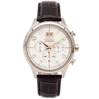 【SEIKO 精工】耀眼尊爵風大日期窗皮帶款手錶-銀色/42mm(SPC087P1)