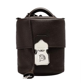 【Balenciaga 巴黎世家】橢圓造形直立式小牛皮銀色壓釦手提包(咖啡319784-2306)