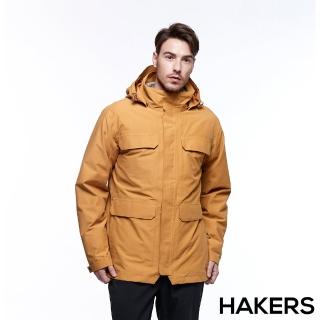 【HAKERS 哈克士】男款 三合一防水羽絨外套(木黃色)