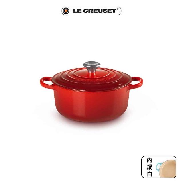 【Le Creuset】琺瑯鑄鐵典藏圓鍋 20cm(櫻桃紅-鋼頭)