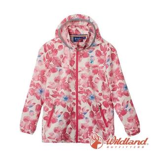 【Wildland 荒野】童 抗UV輕薄印花外套-珍珠粉 0A61960-28(防曬外套/印花外套/連帽外套)