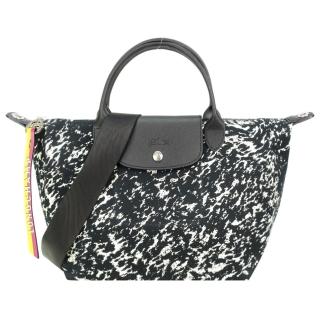 【LONGCHAMP】LE PLIAGE APPALOOSA系列雲彩短把折疊水餃包(小/黑X白)