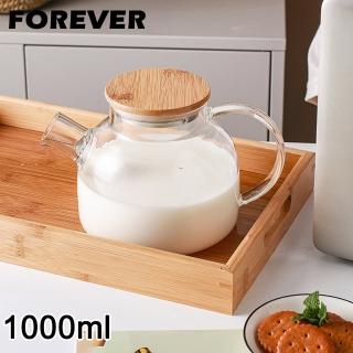 【日本FOREVER】日式竹蓋耐熱玻璃把手花茶壺(1000ML)