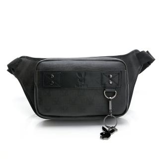 【PLAYBOY】腰包可做單肩包 紳士棋盤兔系列(黑色)