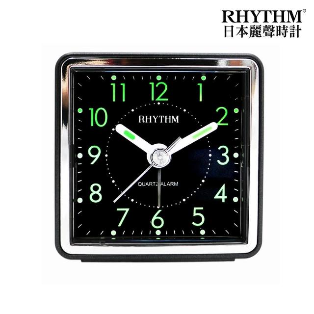 【RHYTHM 麗聲】輕巧迷你夜光多彩隨身小鬧鐘(時尚黑)