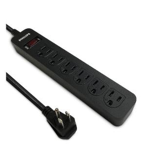 【Philips 飛利浦】1開6插電腦延長線 1.8M 6尺 黑色(SPB2561BA)