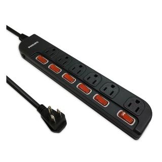 【Philips 飛利浦】6開6插電腦延長線 1.8M 6尺 黑色(SPB2661BA)
