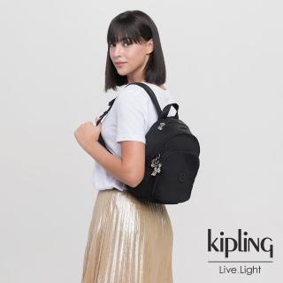 【KIPLING】未來質感黑拉鍊式小巧收納後背包-DELIA MINI