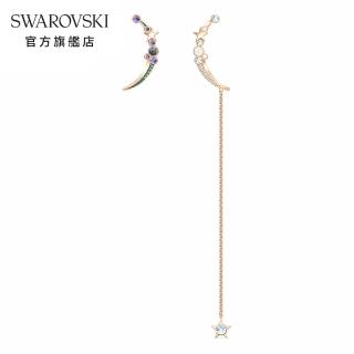 【SWAROVSKI 施華洛世奇】Starry Night Moon 玫金色繁星之月穿孔耳環