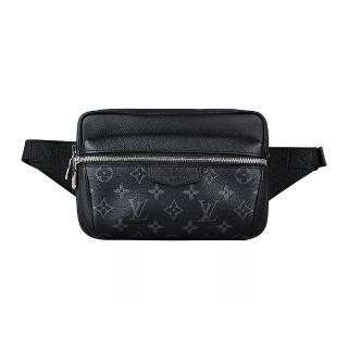 【Louis Vuitton 路易威登】LV M30245 OUTDOOR花紋LOGO Monogram帆布拉鍊胸腰包(黑)