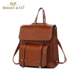 【BAGGLY&CO】約納瓦真皮復古學院風手提肩背後背包(棕色)