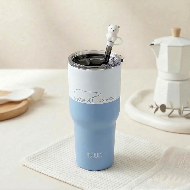 【IKUK 艾可】2入組-真陶瓷內膽保溫保冰杯-吸管杯冰壩杯900ml贈5件組配件(特惠組/保溫瓶)
