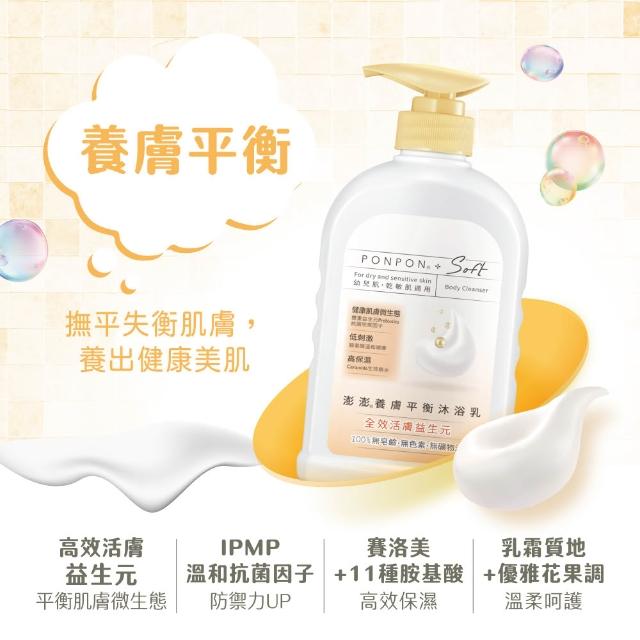 【PONPON 澎澎】囤貨組★Soft親膚沐浴超值組(瓶600gx2+補充包580g)(沐浴乳/沐浴)