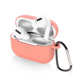 AirPods Pro 無線藍牙耳機充電收納盒矽膠保護殼套-珊瑚粉(附掛勾)